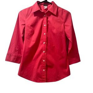 J.Crew Womens Pink 3/4 Sleeve Stretch Cotton Button Down Shirt Size XS